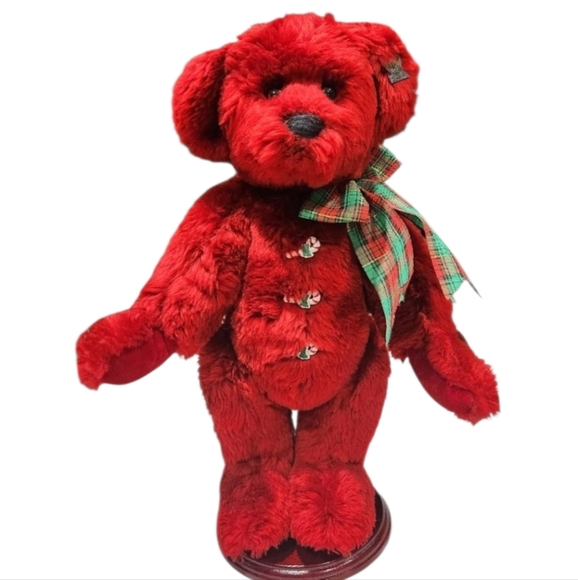 Annette Funicello Bear with stand!! Red with candy cane buttons! 15 inches tall - Picture 1 of 7